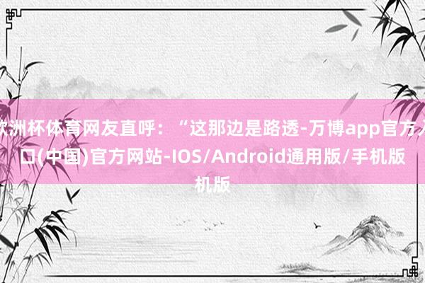 欧洲杯体育网友直呼：“这那边是路透-万博app官方入口(中国)官方网站-IOS/Android通用版/手机版